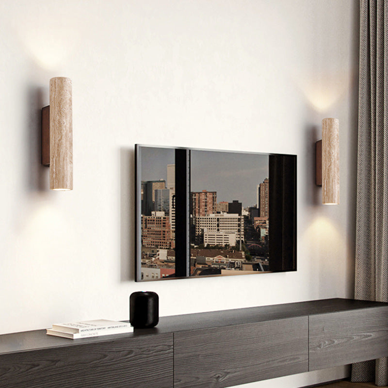 Japandi Tube Travertine Stone Minimalist Wall Light