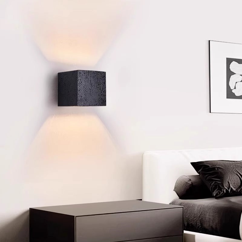 Lume Minimalist Stone Travertine Cube Wall Light