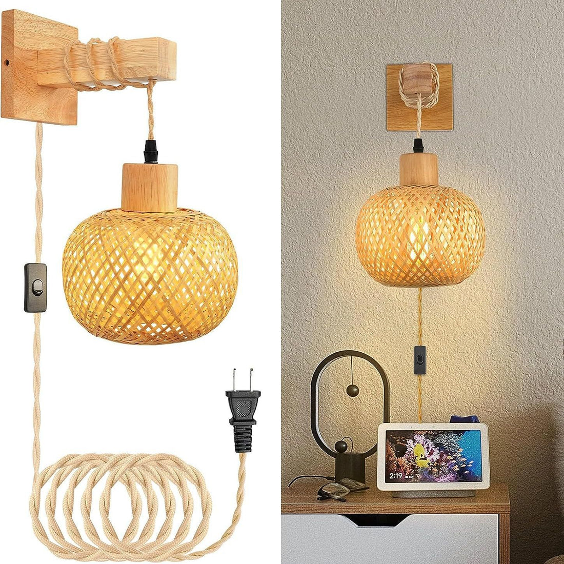 Retro LED Hand-Woven Bamboo Wall Light