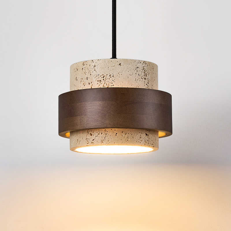 Yellow Travertine Japandi Minimalist Stone Pendant Light
