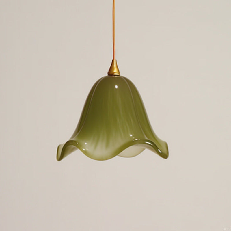 Verdantia Glow Retro Floral Green Glass Pendant Light
