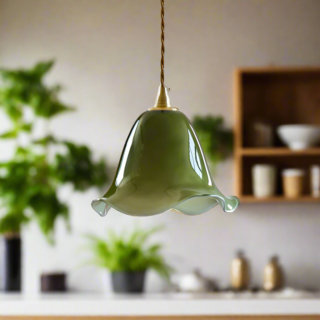 Verdantia Glow Retro Floral Green Glass Pendant Light