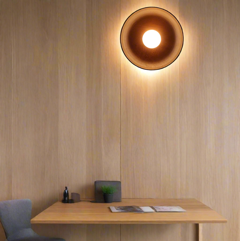 Solid Wood Circle Japandi Wall Light