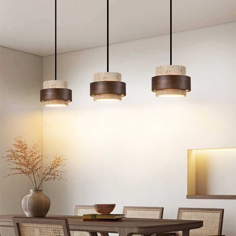 Yellow Travertine Japandi Minimalist Stone Pendant Light