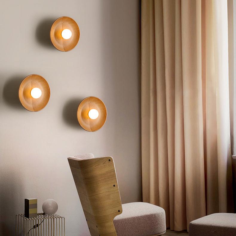 Solid Wood Circle Japandi Wall Light