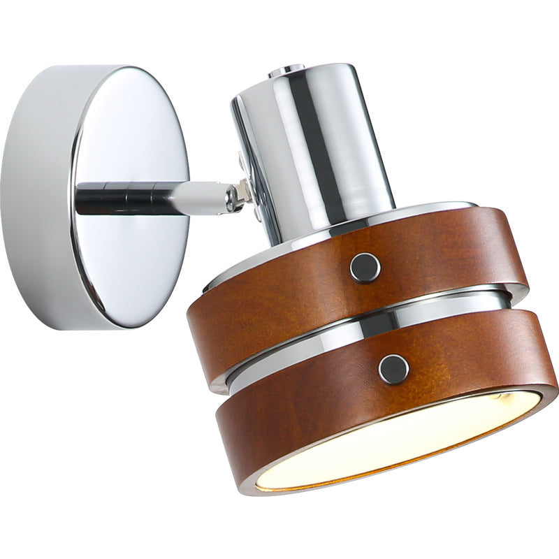 Traditional Vintage Cylinder Disc Base Wood Wall Light