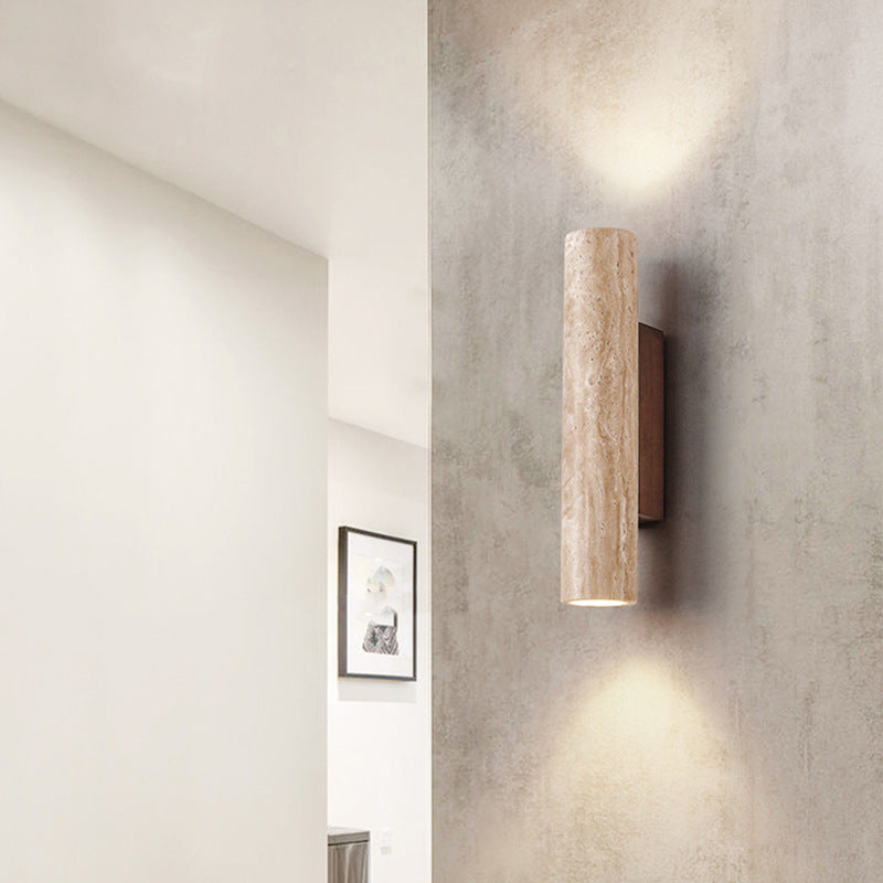 Japandi Tube Travertine Stone Minimalist Wall Light