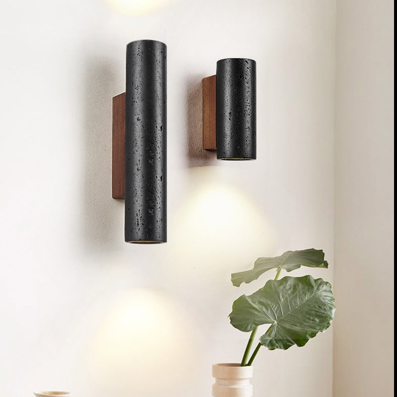 Minimalist Black Travertine Tube Wall Light