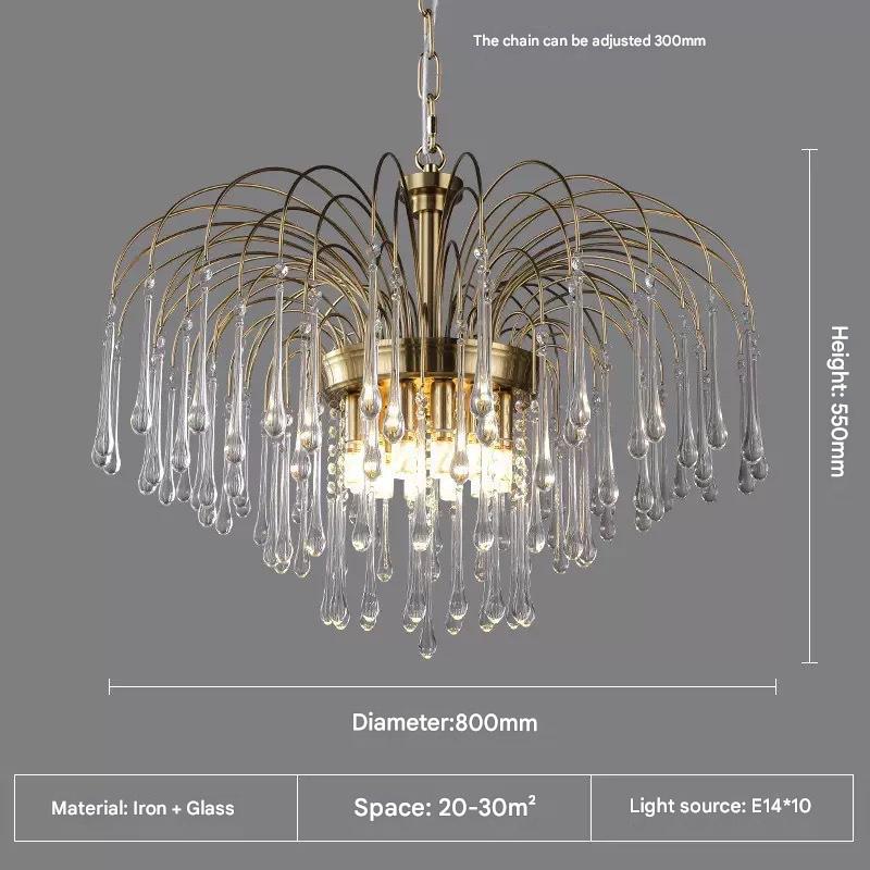 Teardrop Waterfall Crystal Glass Brass Chandelier