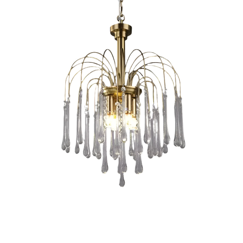 Teardrop Waterfall Crystal Glass Brass Chandelier