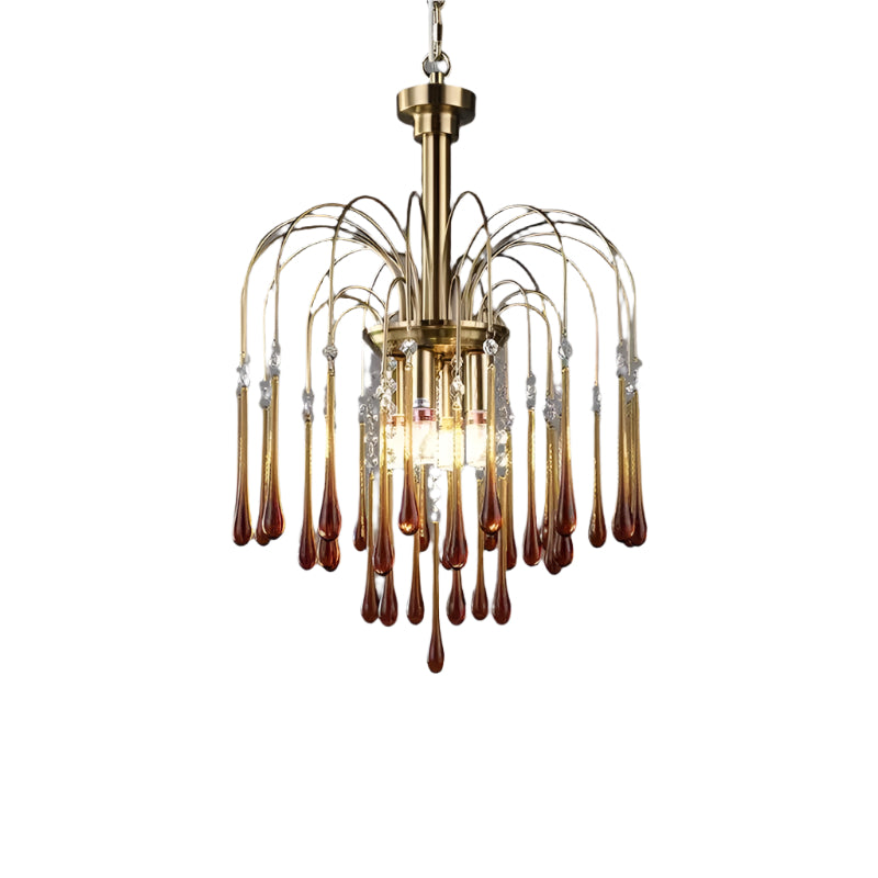 Teardrop Waterfall Crystal Glass Brass Chandelier