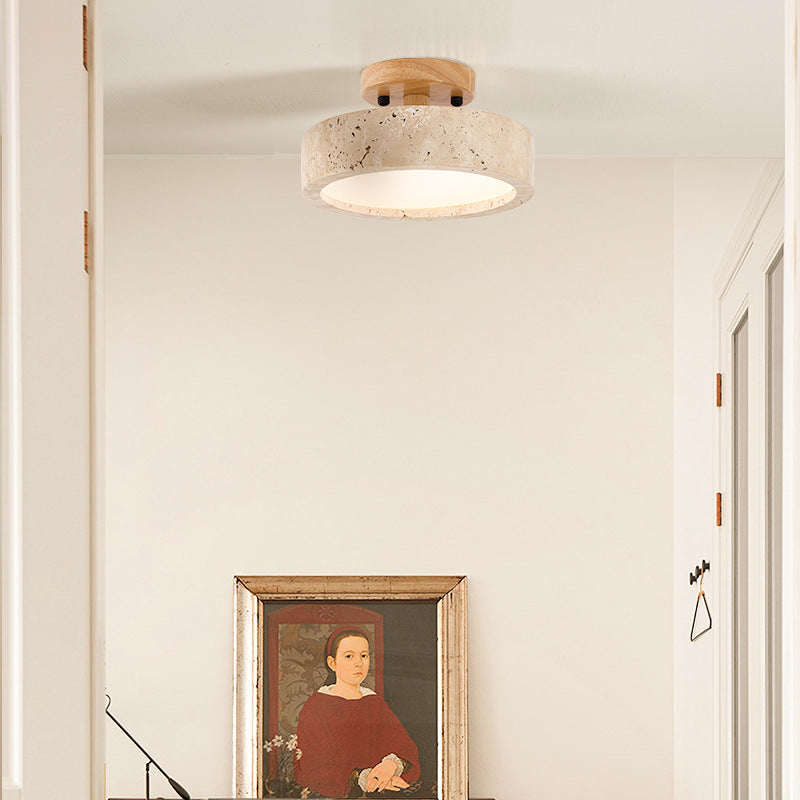 Lampada da soffitto rotonda gialla in travertino a spettro completo