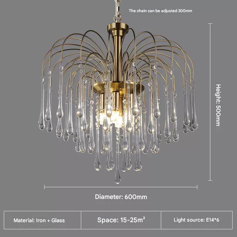 Teardrop Waterfall Crystal Glass Brass Chandelier
