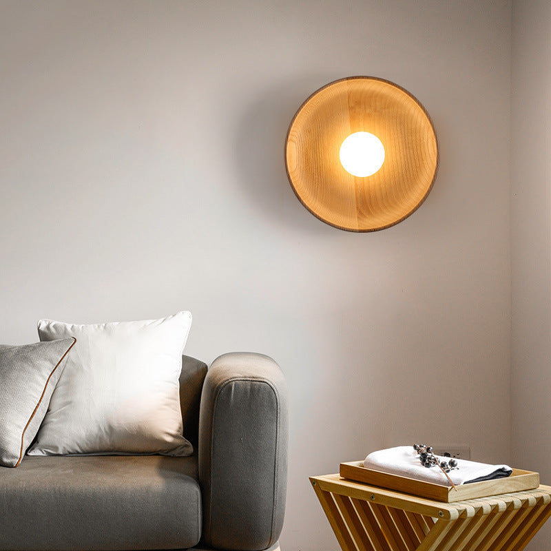 Solid Wood Circle Japandi Wall Light