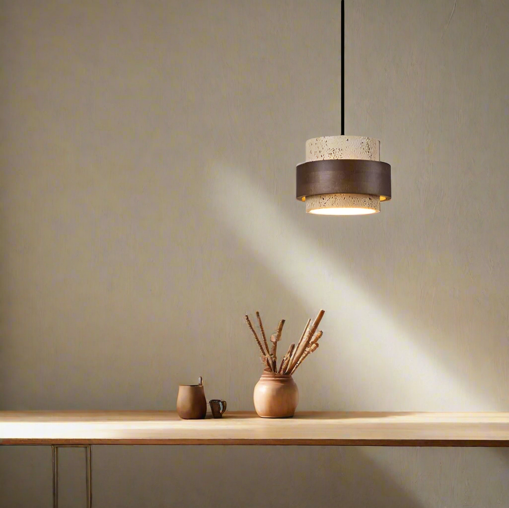 Yellow Travertine Japandi Minimalist Stone Pendant Light
