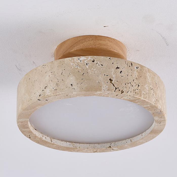 Lampada da soffitto rotonda gialla in travertino a spettro completo