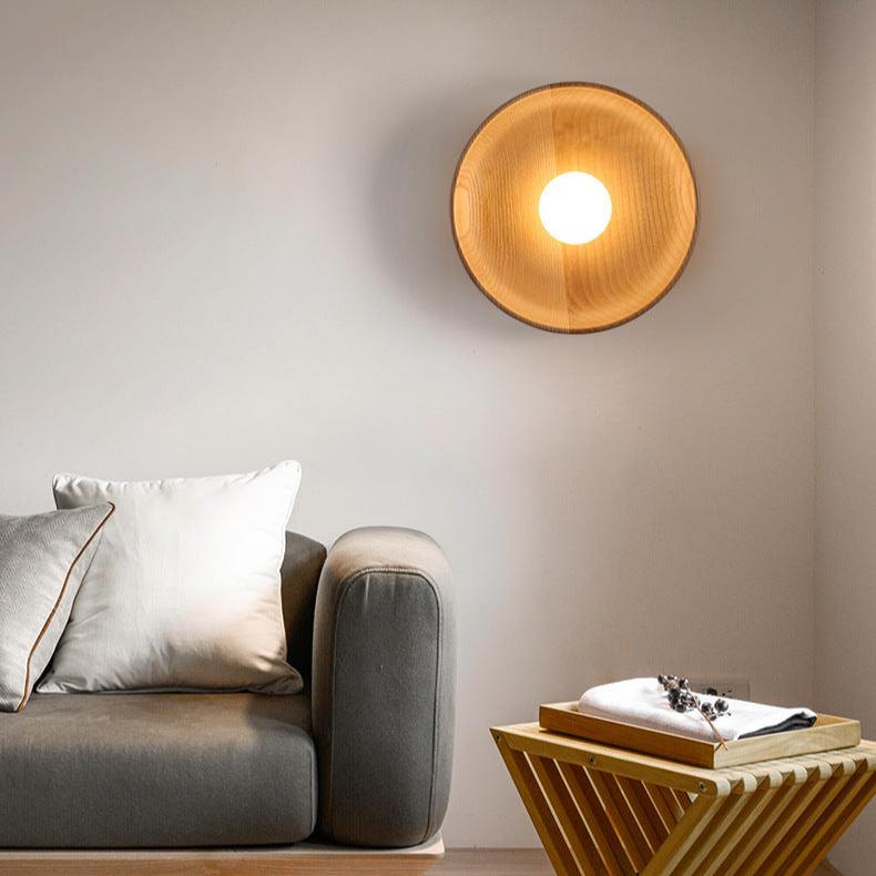 Solid Wood Circle Japandi Wall Light