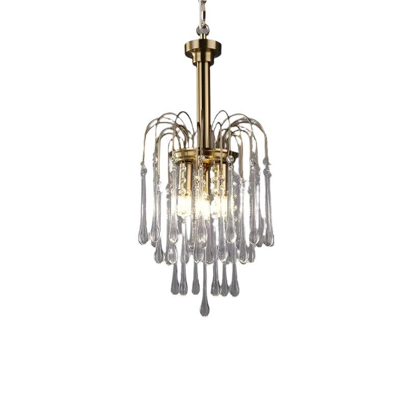 Teardrop Waterfall Crystal Glass Brass Chandelier