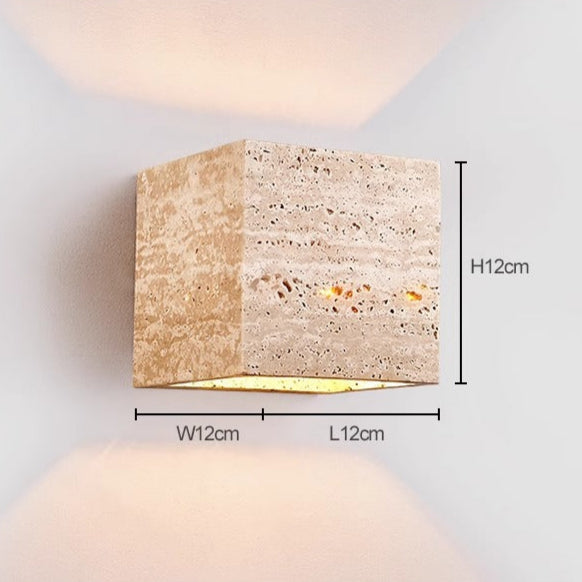 Lume Minimalist Stone Travertine Cube Wall Light