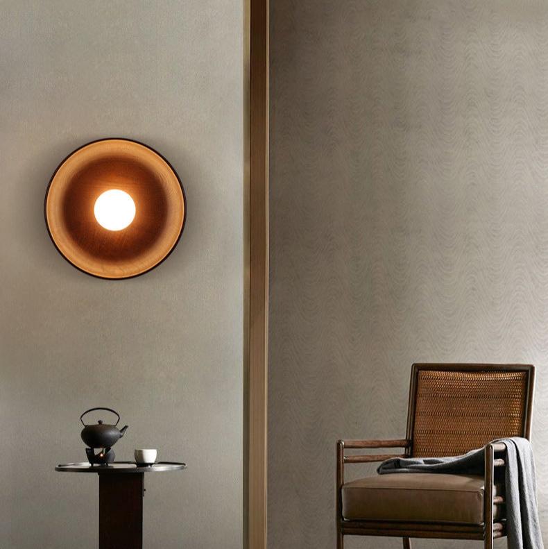 Solid Wood Circle Japandi Wall Light