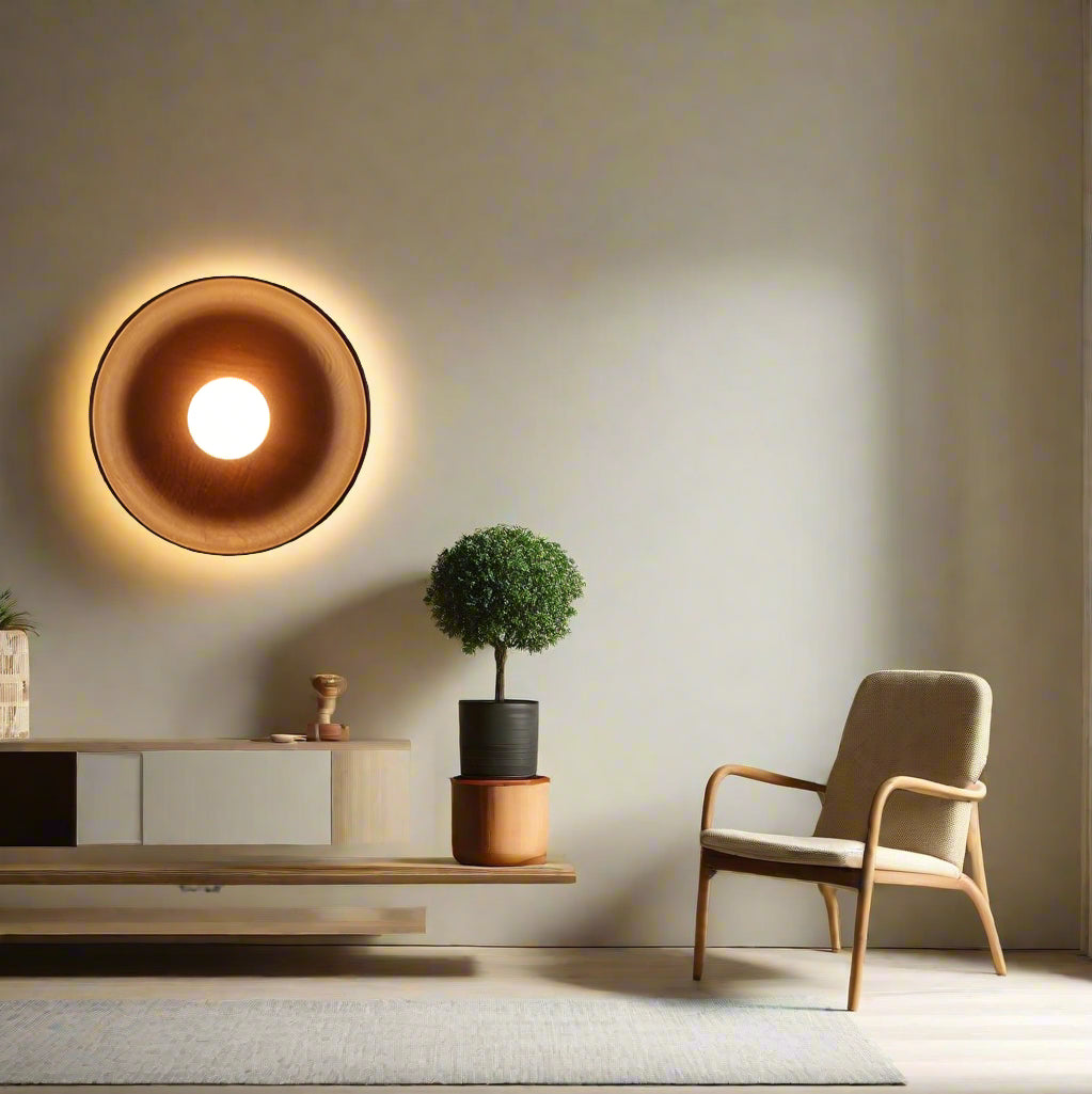 Solid Wood Circle Japandi Wall Light