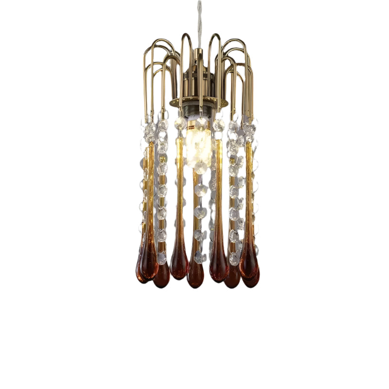 Teardrop Waterfall Crystal Glass Brass Chandelier