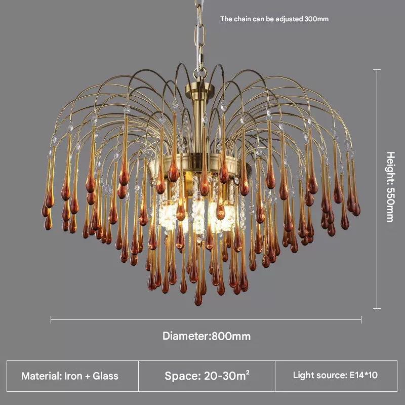 Teardrop Waterfall Crystal Glass Brass Chandelier
