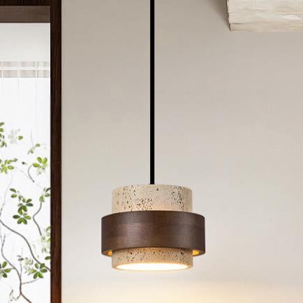 Yellow Travertine Japandi Minimalist Stone Pendant Light