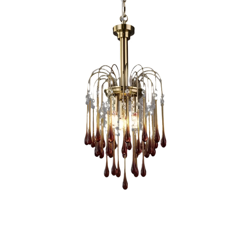 Teardrop Waterfall Crystal Glass Brass Chandelier