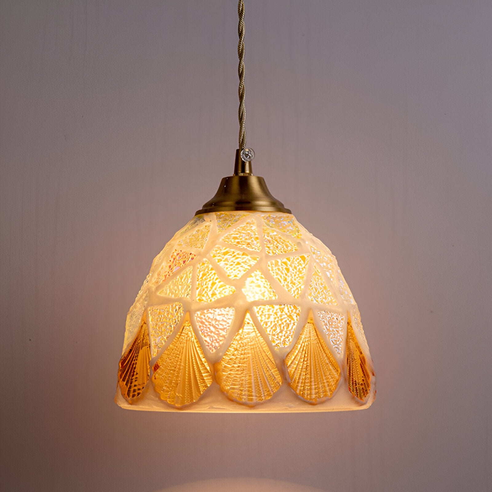 Retro Colorful Natural Shell Handcrafted Brass Pendant Light