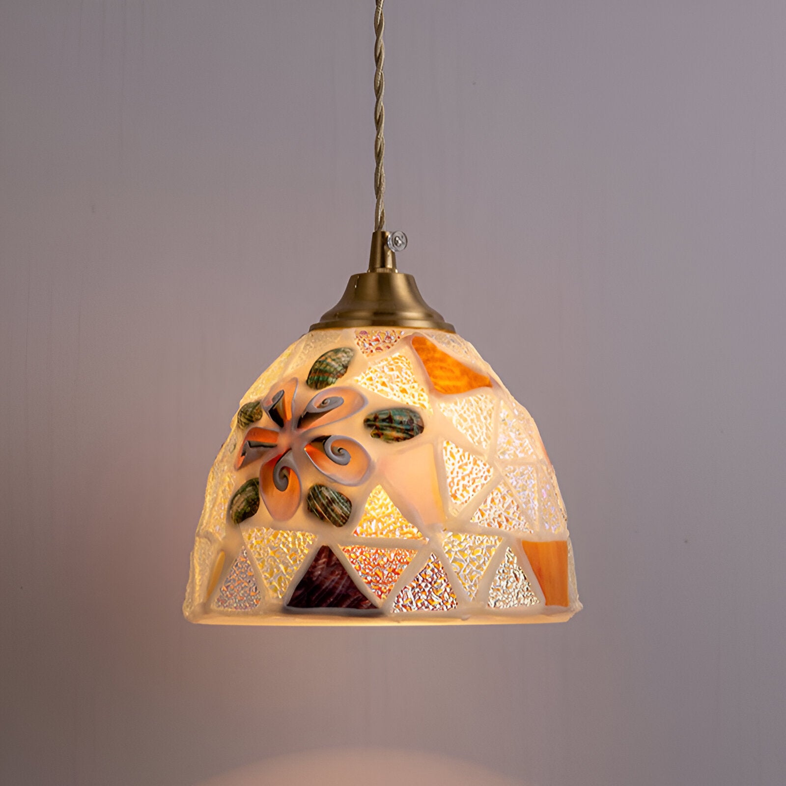 Retro Colorful Natural Shell Handcrafted Brass Pendant Light