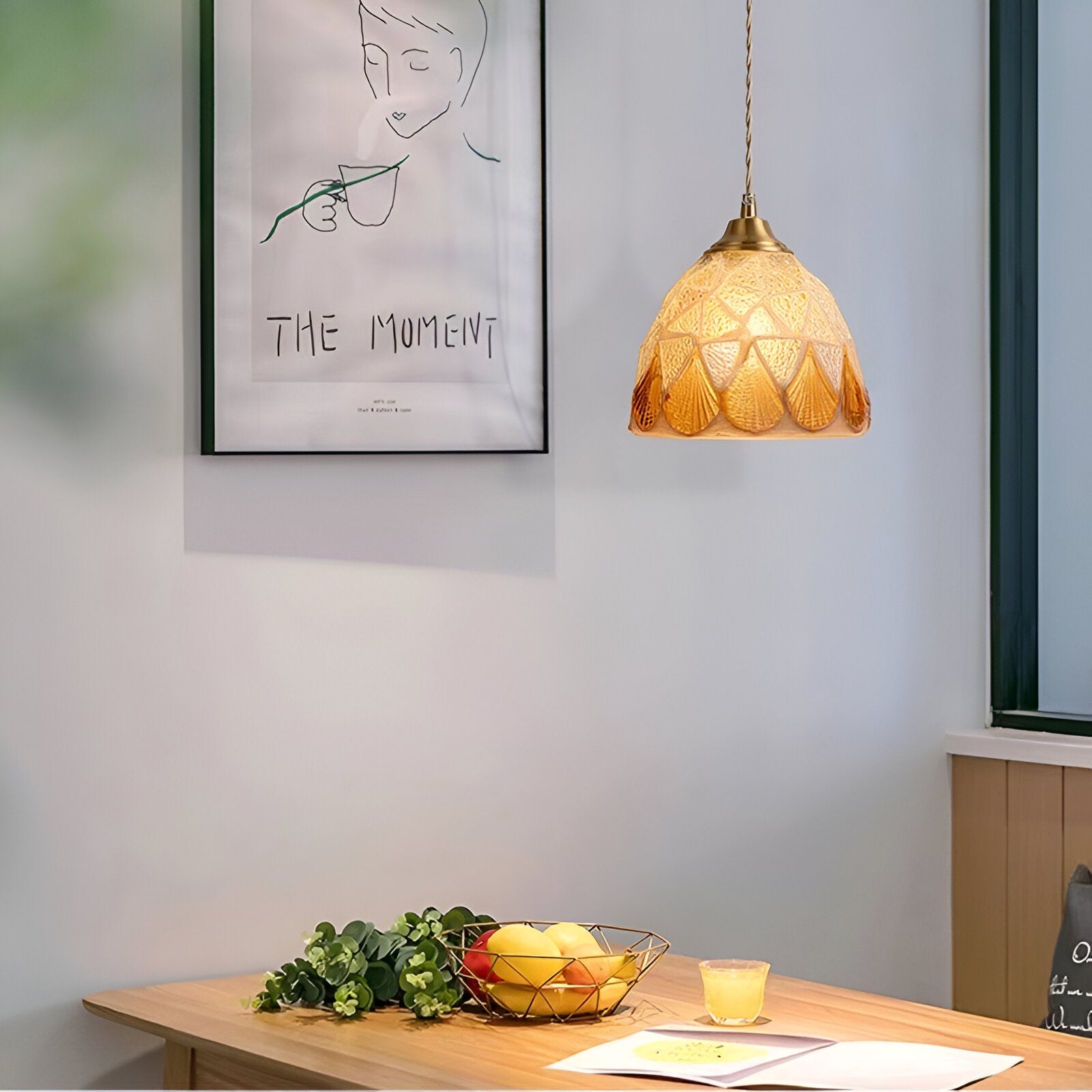 Retro Colorful Natural Shell Handcrafted Brass Pendant Light