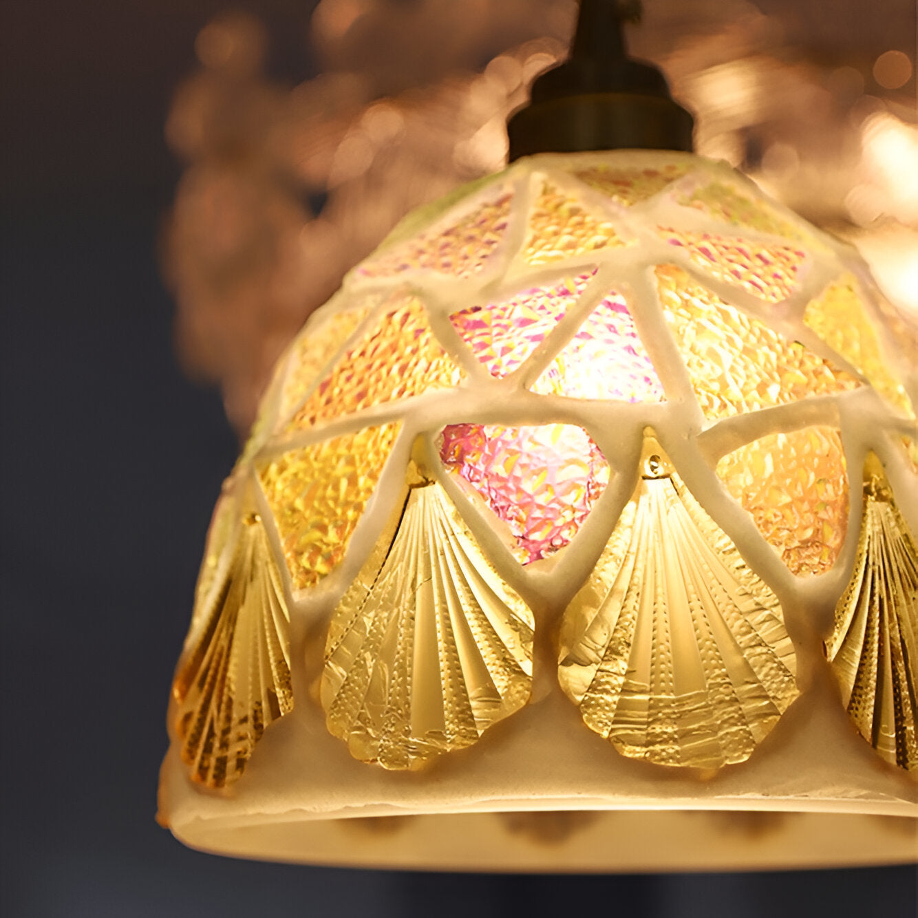 Retro Colorful Natural Shell Handcrafted Brass Pendant Light