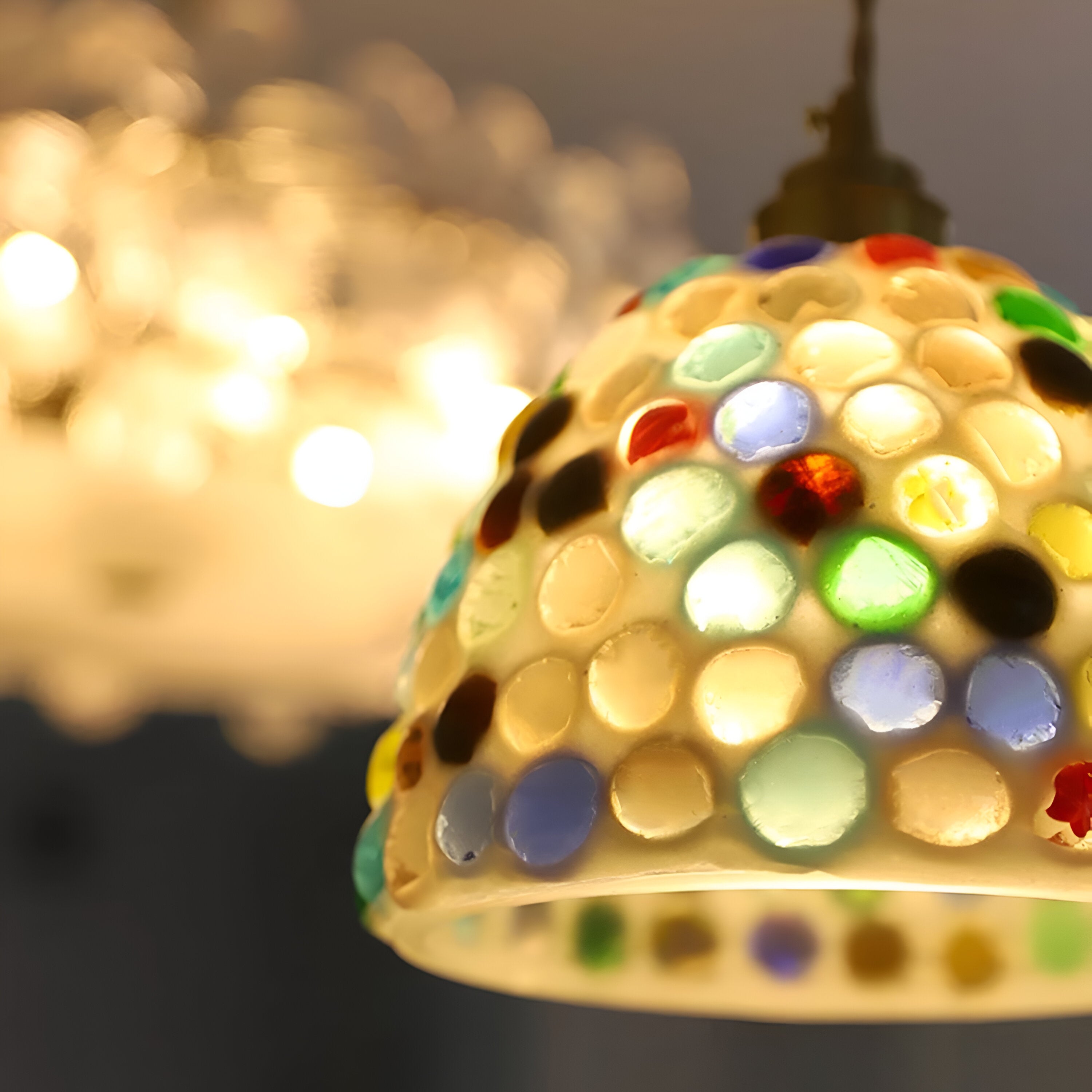 Retro Colorful Natural Shell Handcrafted Brass Pendant Light