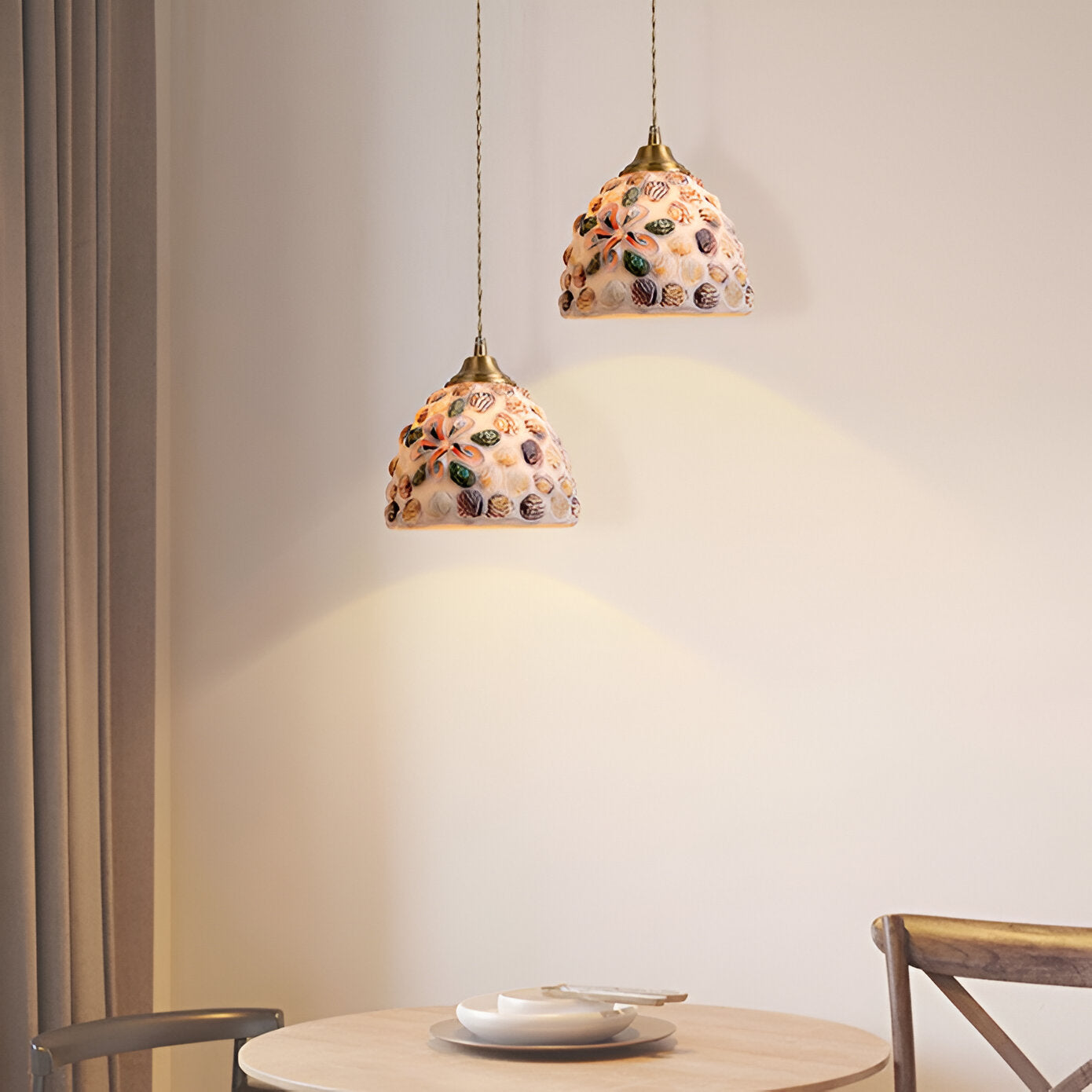 Retro Colorful Natural Shell Handcrafted Brass Pendant Light