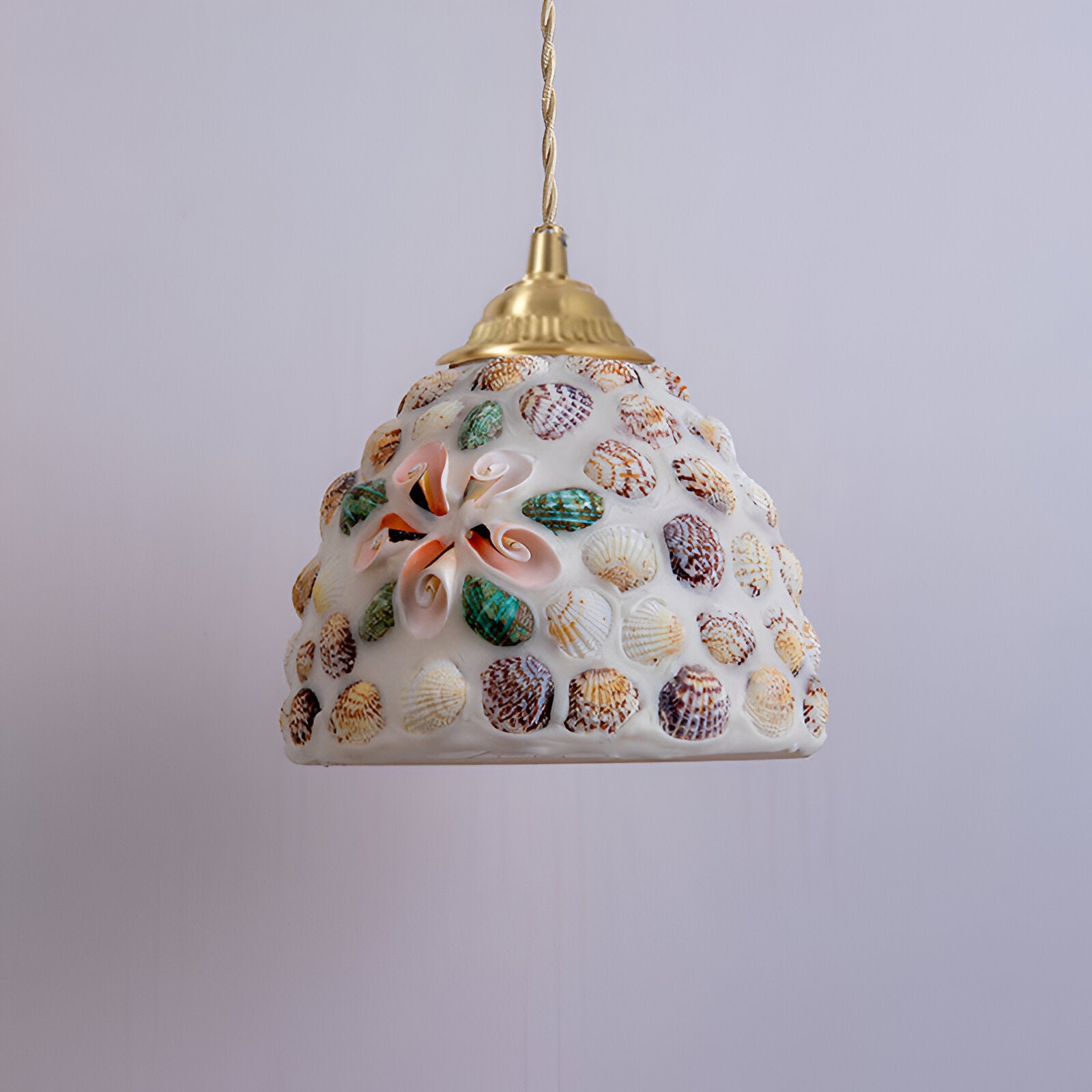 Retro Colorful Natural Shell Handcrafted Brass Pendant Light