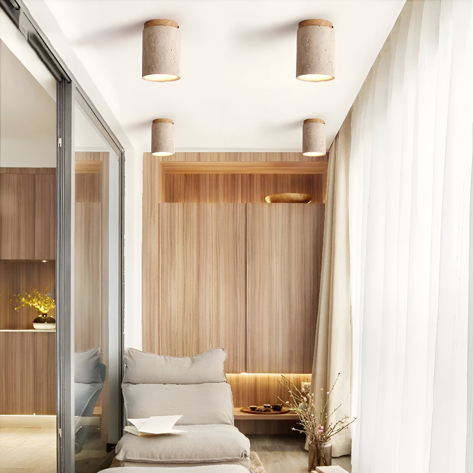 Retro Travertine Stone Flush Mount Ceiling Light