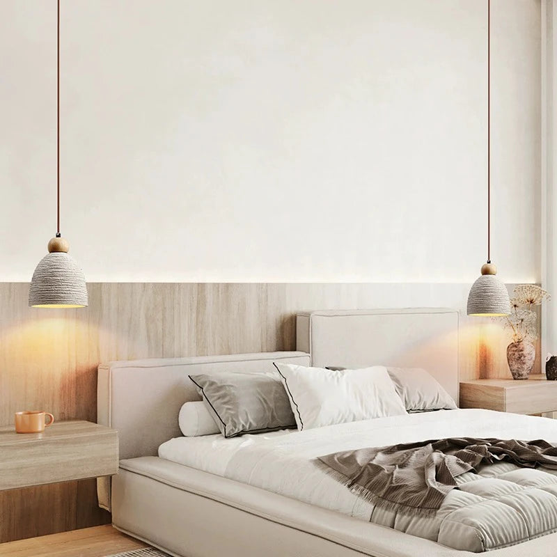 Cream Cement Wooden Dot Pendant Light