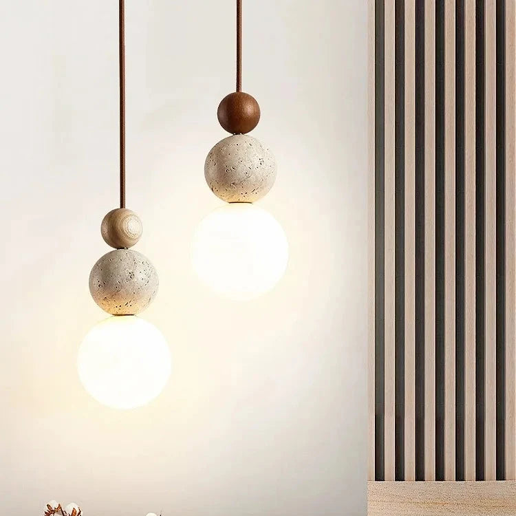 Elegant Glow Cream Stone Bedside Pendant Light