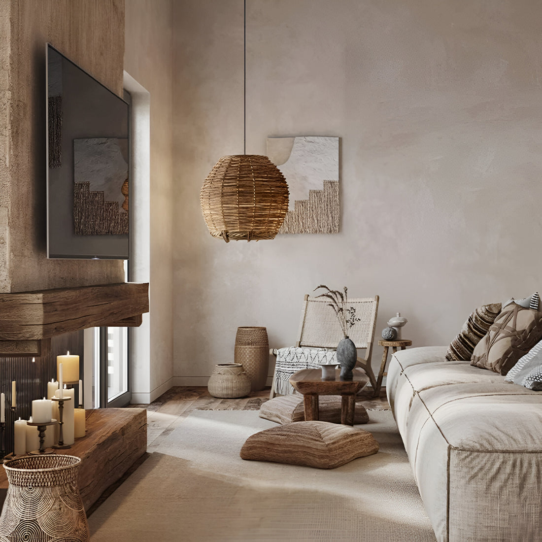 Wabi-Sabi Style Boho Rattan Pendant Light