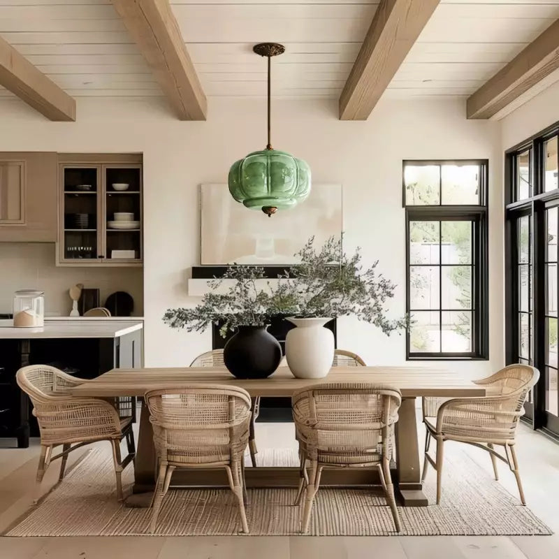 Ophelia Antique Brass Green Glass Pendant Light