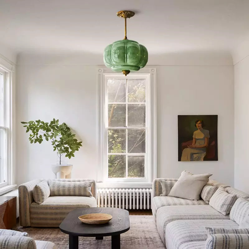 Ophelia Antique Brass Green Glass Pendant Light