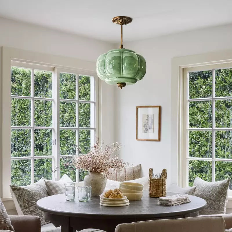 Ophelia Antique Brass Green Glass Pendant Light