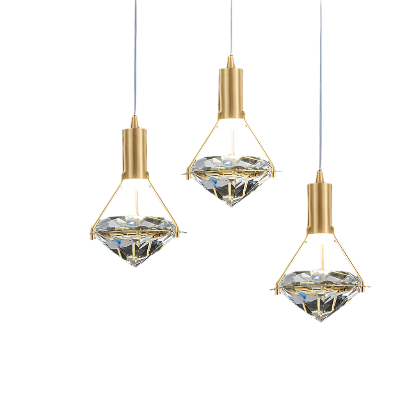 Diamond-Shaped Copper Crystal Pendant Light
