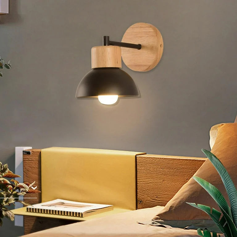 Nordic Wood Iron Shade Japandi Wall Light