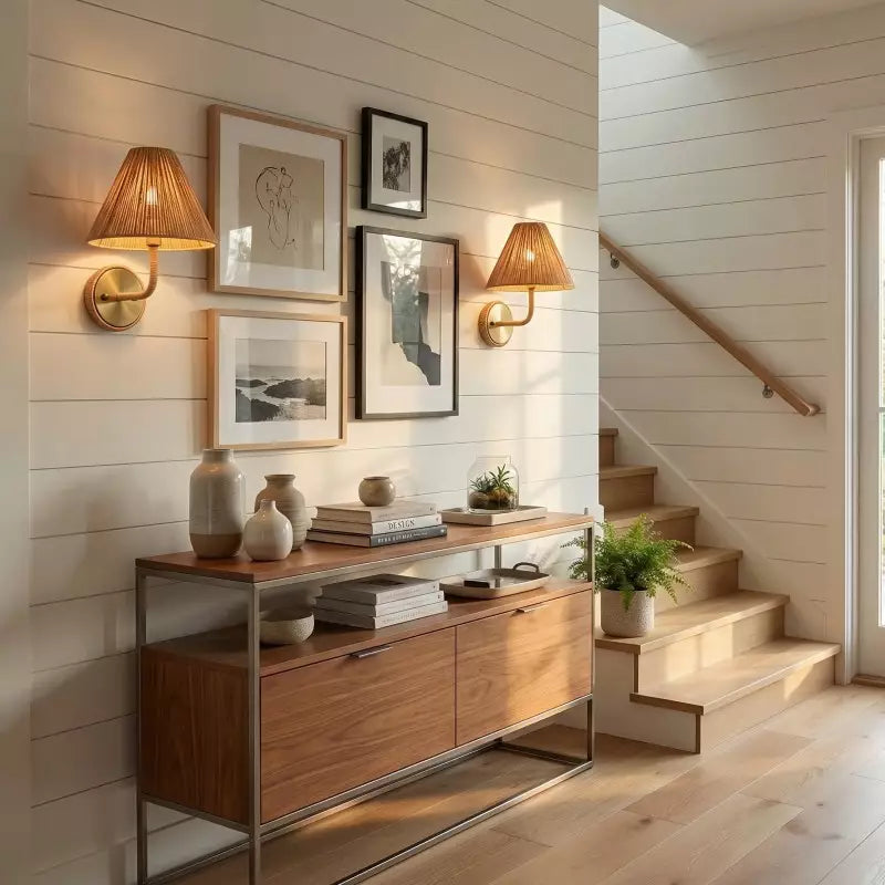 Kaiya Geflochtene Rattan-Kegel Boho-Wandleuchte