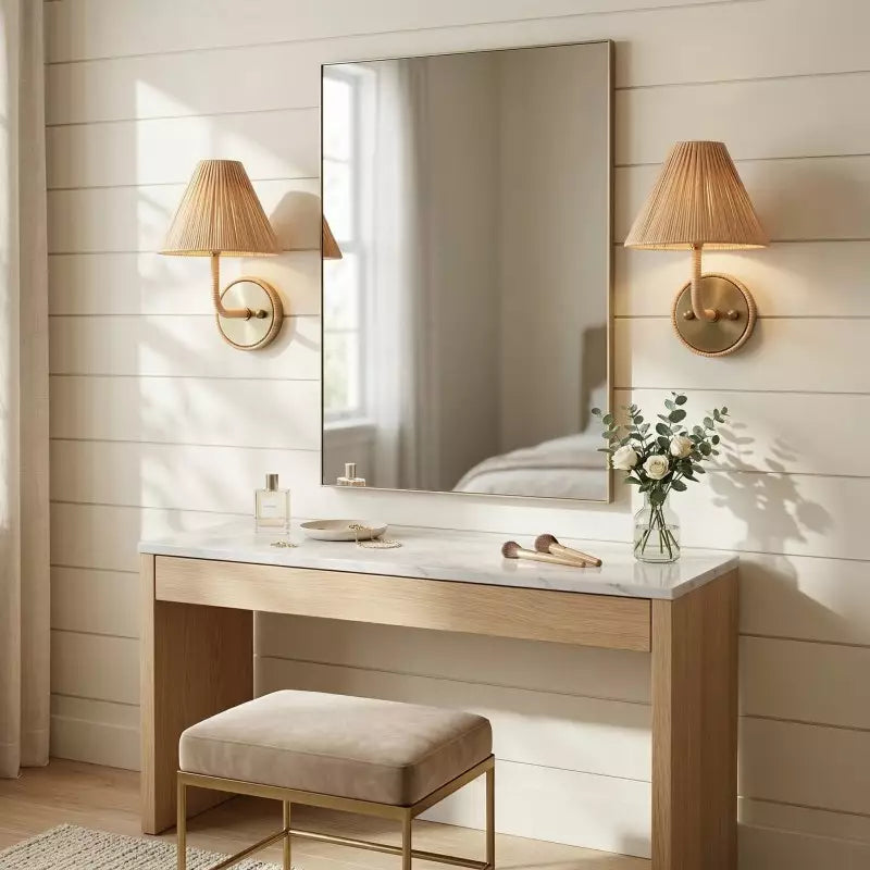 Kaiya Geflochtene Rattan-Kegel Boho-Wandleuchte