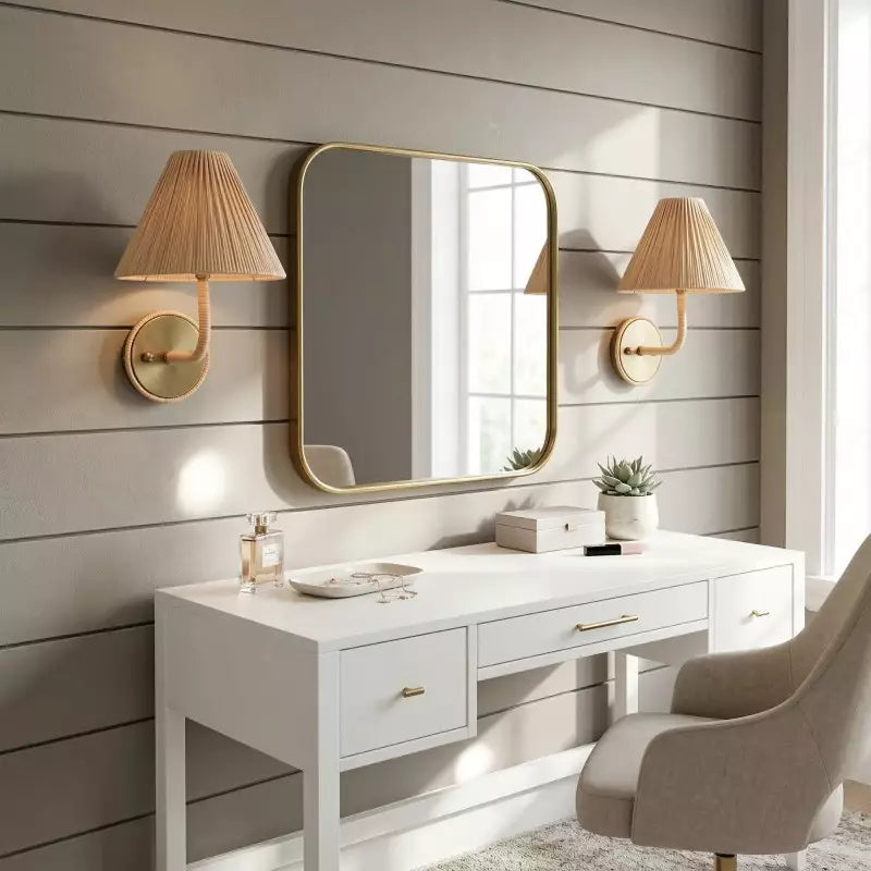 Kaiya Geflochtene Rattan-Kegel Boho-Wandleuchte