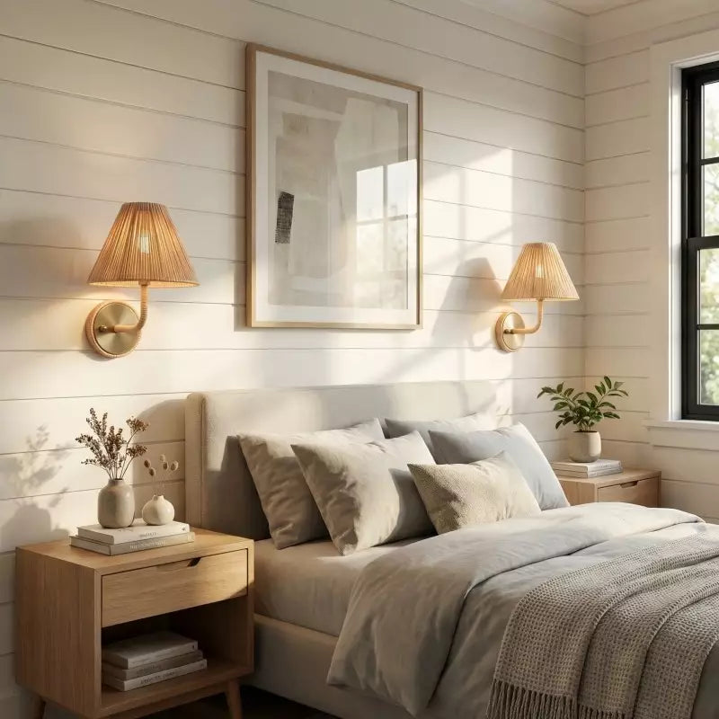 Kaiya Geflochtene Rattan-Kegel Boho-Wandleuchte