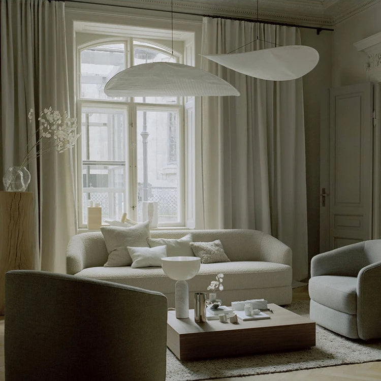 Japandi White Silk Fabric Minimalist Pendant Light